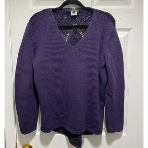 Angel Apparel Purple V-Neck Crochet Knit Pullover Sweater Size XL
